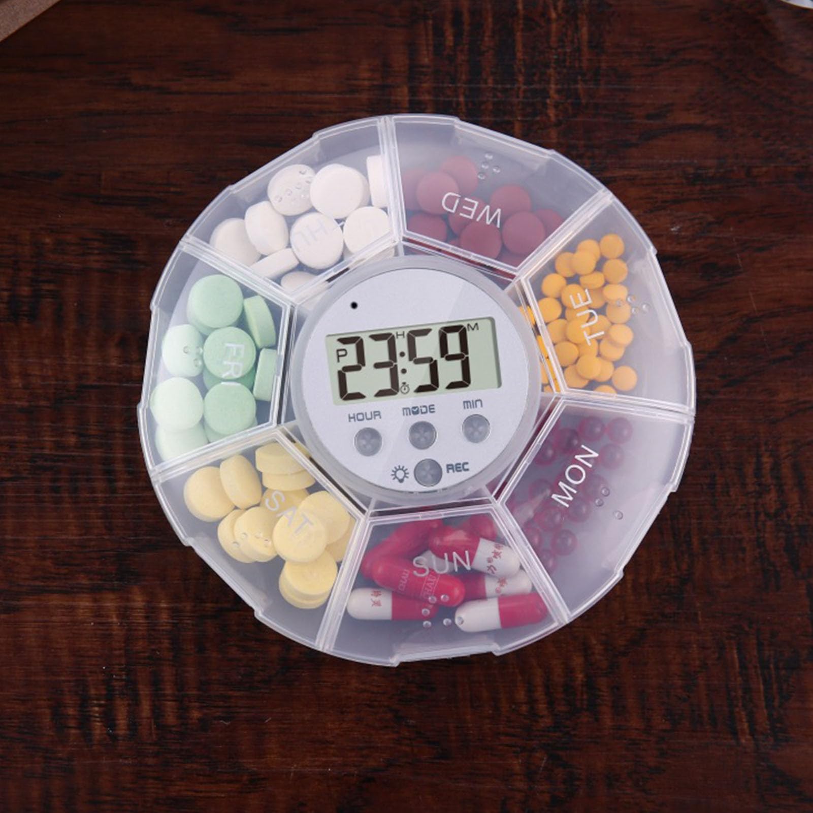 Dispensatore Elettrico Di Pastiglie - Portafarmaci Con Timer - Funzione di Registrazione, 7 Scomparti, Portapillole per Integratori e Prodotti per la Salute