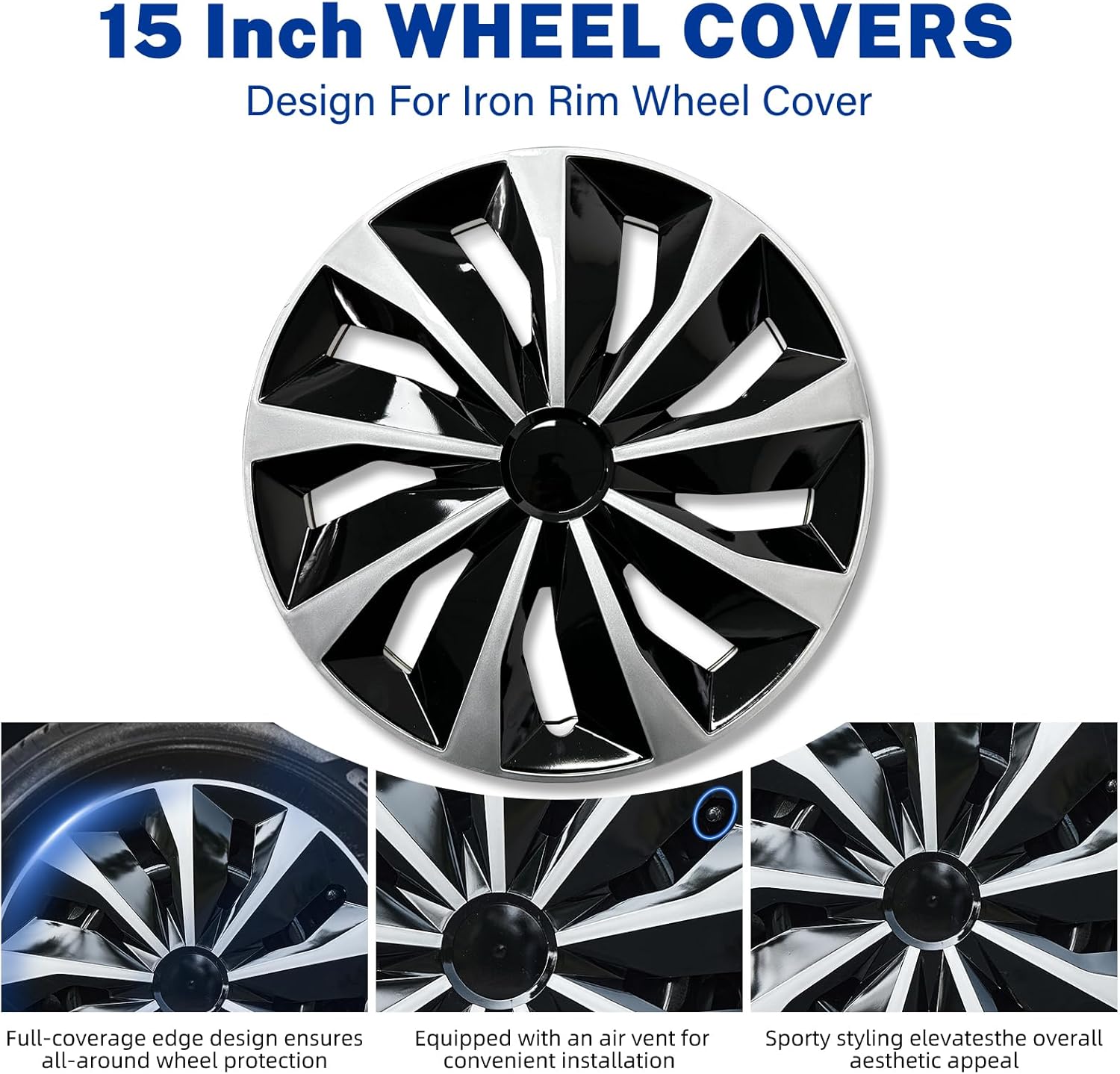 Hubcaps 15 Inch Fit for R15 Iron Wheels Universal ABS Plastic Wheel Covers Set of 4 Snap-On Rim Caps for Most Cars Trucks SUV Sedans 4Pcs 15 Inch Wheel Covers Rims Hubcaps Direct Replacement