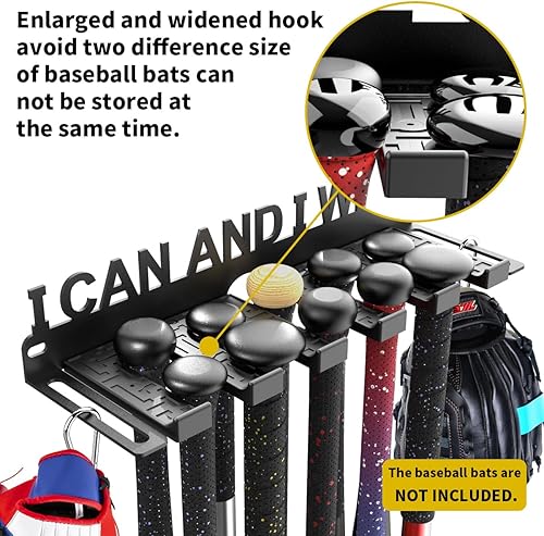 Miniatura 4 de Soporte de pared para bates de béisbol, estante de almacenamiento para bates de béisbol, capacidad para 10 murciélagos en pared de madera o