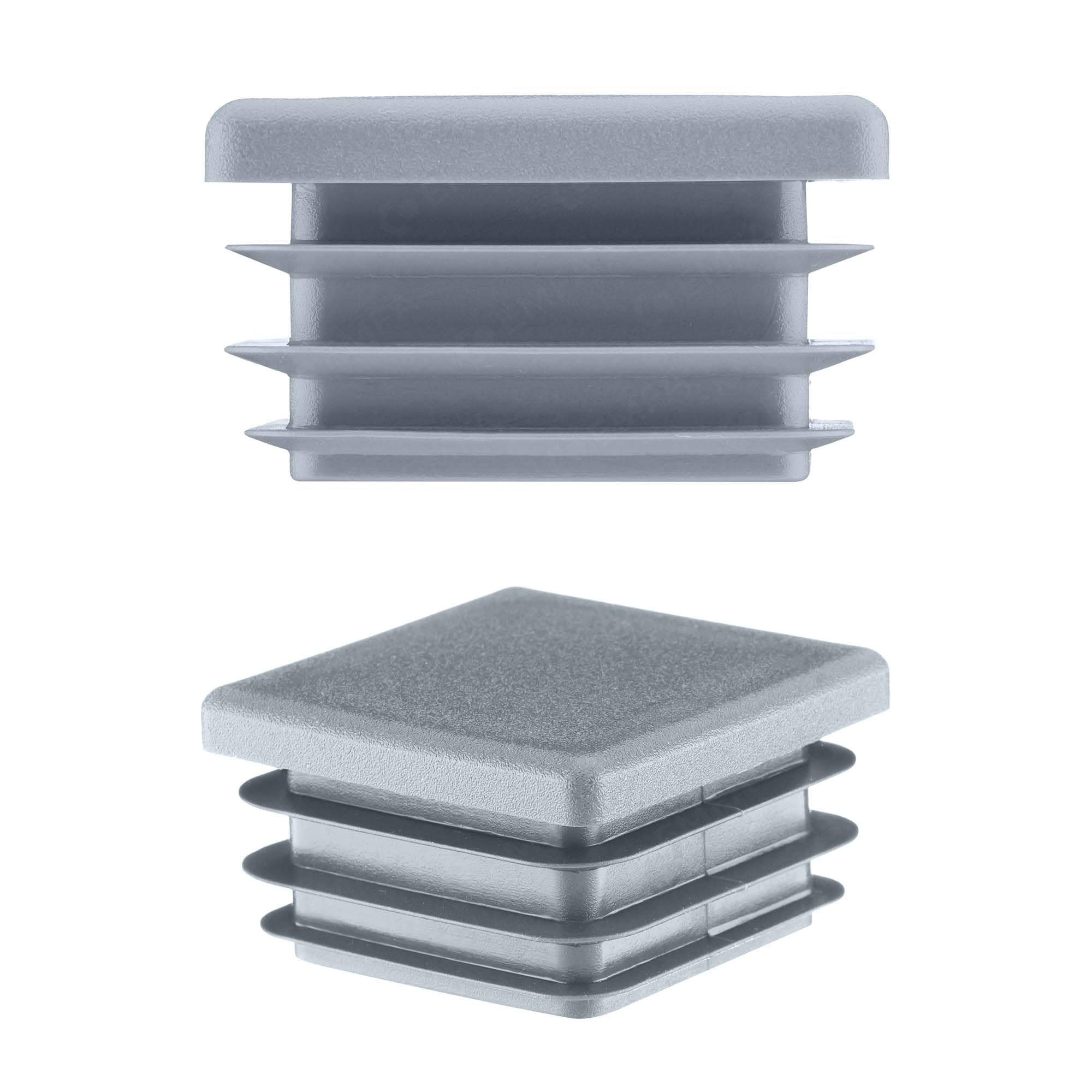 EMFA Tapón para Tubo Cuadrado 100x100 mm, Gris, 50 Piezas | Tapón Cuadrado, Terminal para Tubo, Polietileno PE, Tapón con Láminas