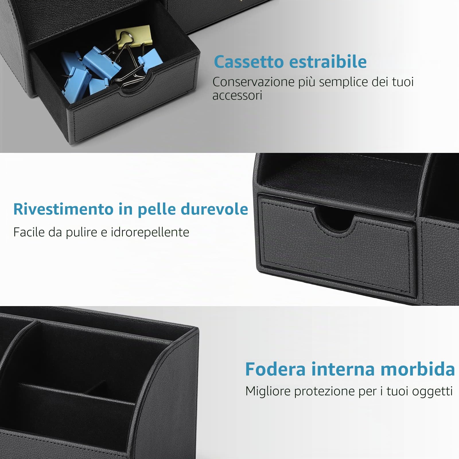 Vlando Multifunzionale Portaoggetti da scrivania,Organizzatore di cancelleria, Portapenne da Scrivania, Organizer da scrivania, Portaoggetti da ufficio in Pelle PU (Nero) | Regalo per marito o papà, in pelle PU, organizer da scrivania per tablet, PC, tele