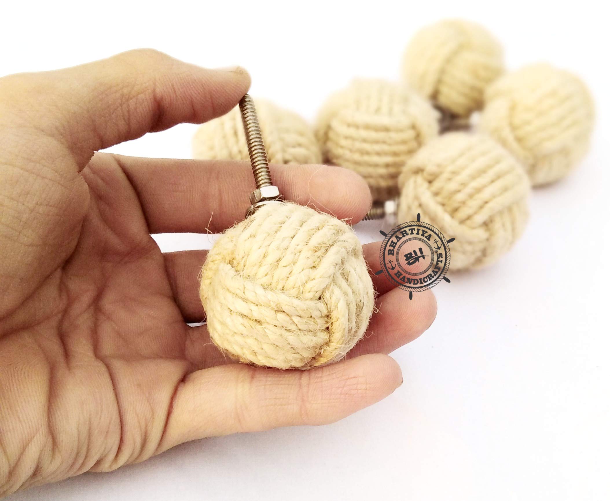 12 Pomelli Porta Nautici Con Nodo Marinaretto - Corde Di Iuta Naturale Per Armadi E Mobili - Foto 8