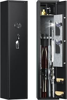 Rifle Safe with Digital Keypad Lock, Quick Access 5 Rifle & 2 Pistol Gun Cabinet for Rifles, Electronic Firearm Gun Security Cabinet with Built-in Small Cabinet & LED Light (Black) - SUXXAN