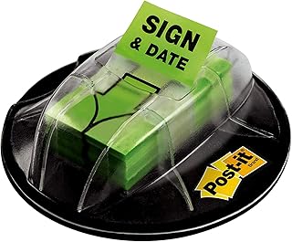 Post-it Message Flags, "Sign and Date", Bright Green, 1-Inch Wide, 200/Desk Grip Dispenser, 1-Dispenser/Pack - 680-HVSD