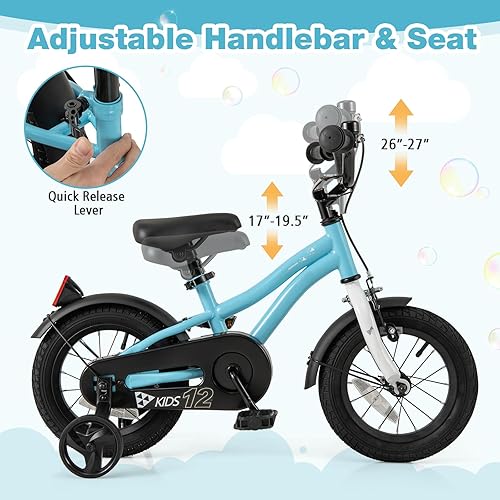 Miniatura 3 de BABY JOY Bicicleta deportiva de 12, 14, 16, 18 pulgadas, con ruedas de entrenamiento, asiento ajustable, freno de mano y freno de posavasos,