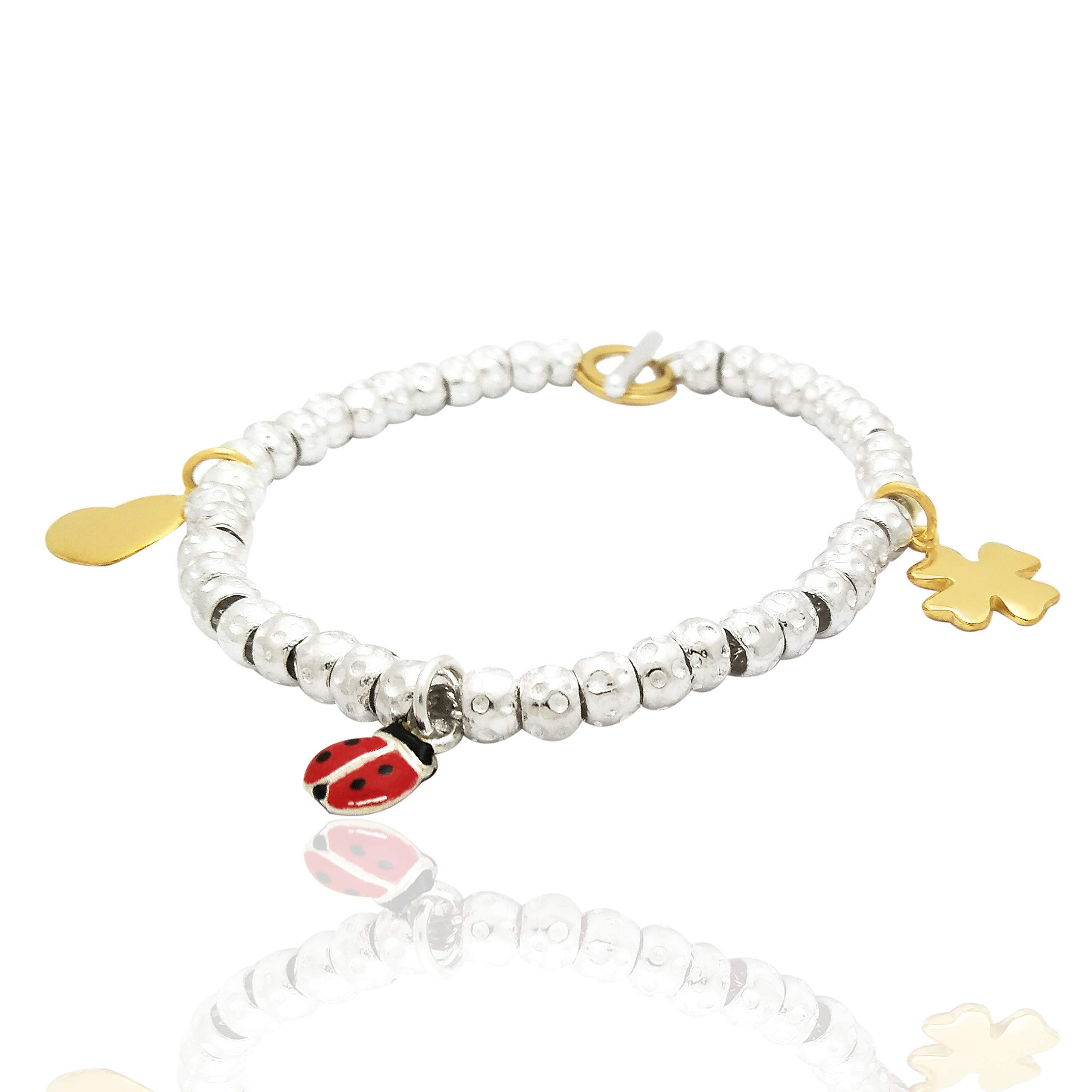 ViMon gioielli,BRACCIALE GRANELLI PEPITE MARTELLATE in ARGENTO 925,possibilità di scelta tra vari ciondoli charms.LUNGHEZZA SU MISURA.