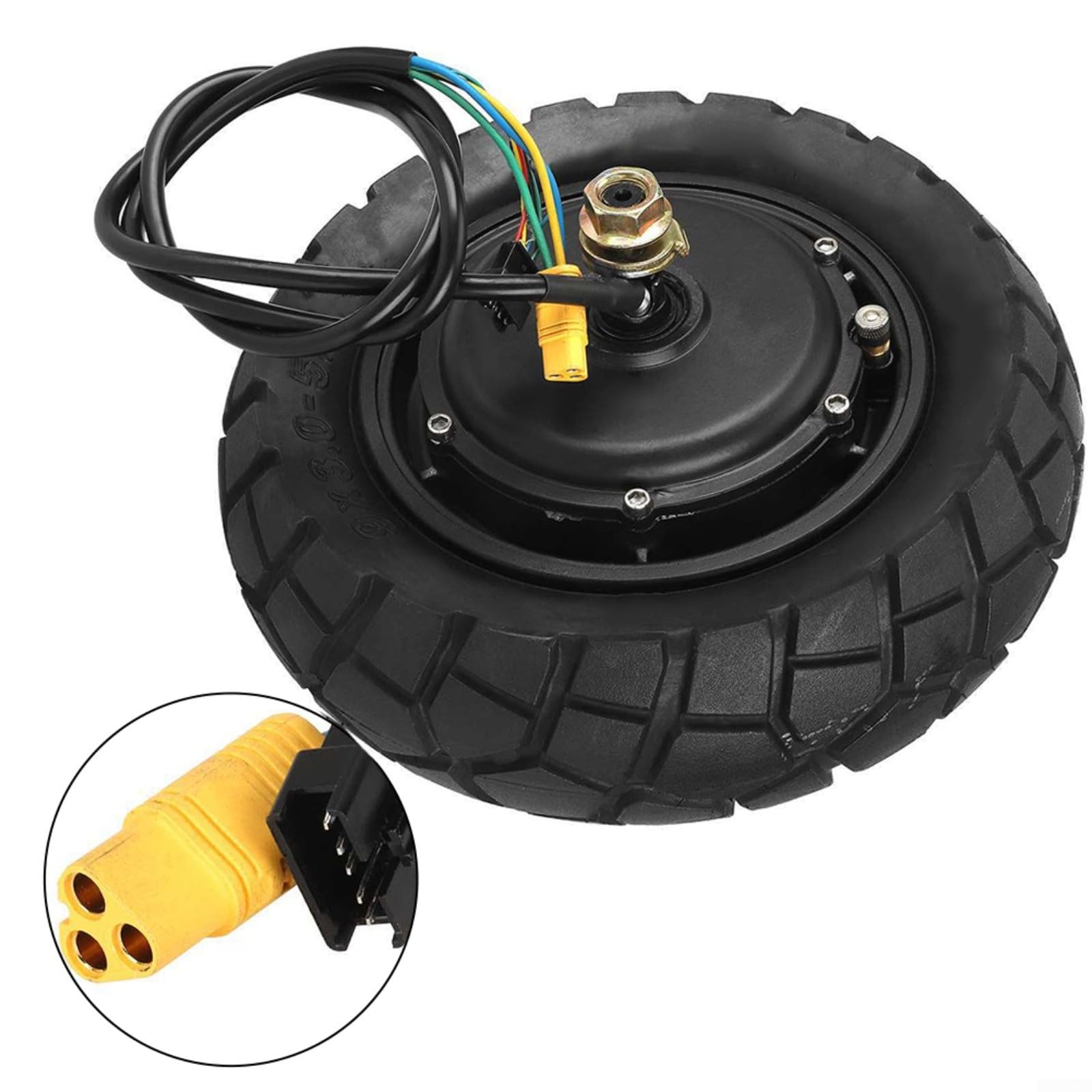 Roue de moteur 600 W 48 V pour scooter électrique Kukirin G2 Pro DB 9X30-55 avec bande de roulement irrégulière résistante à l'usure en métal et caoutchouc moyeu arrière de rechange