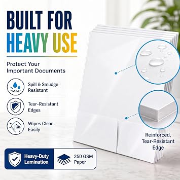 Better Office Products 光沢ラミネートホワイトペーパーフォルダ レターサイズ 25パック ホワイトペーパーポートフォリオ 25枚セット