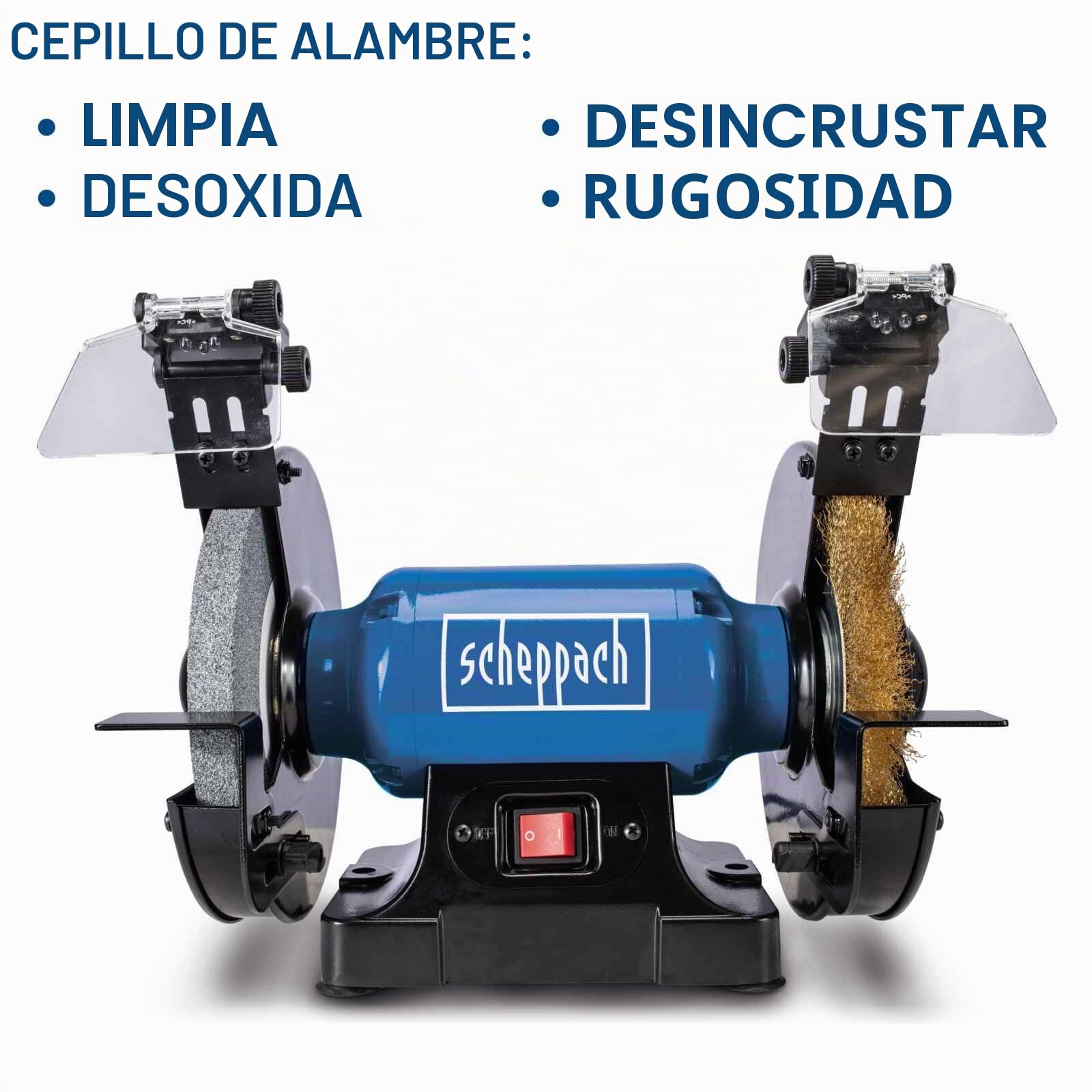 Scheppach SM200LB - Amoladora doble con iluminación LED (230 V, 500 W, piedra afiladora, 200 x 20 mm, K36, cepillo metálico, 16 mm de ancho
