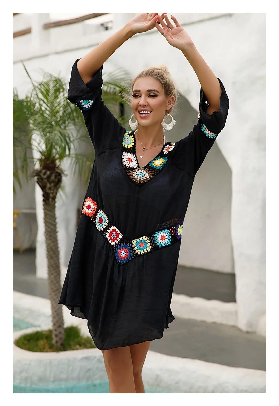 Bikini Cover Ups Damen Strandkleid Strandkleider Strandponcho Strandkleid Strandponcho Strandkleid Strandponcho(Black)