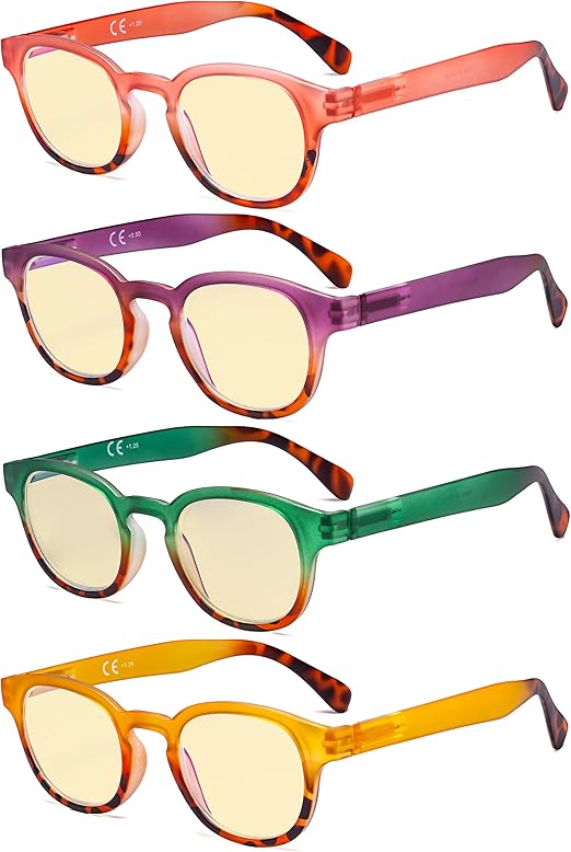 Eyekepper 4 Pack Ladies Computer Glasses - Blue Light Filter Readers for Women Anti Glare Reading Glasses Yellow Tinted +1.00