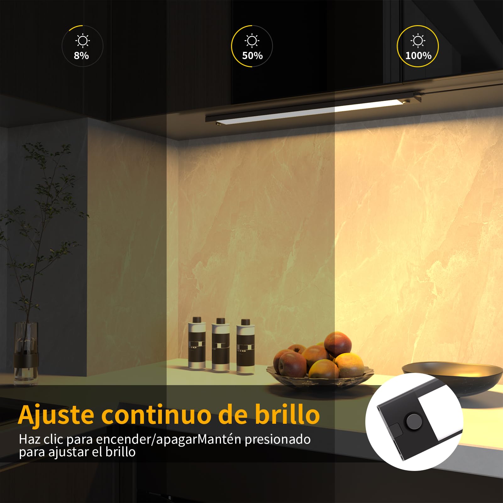 WOBANE Luz LED Cocina Bajo Mueble Enchufable, Regulable Luces para Gabinete 42 cm, 5 Temperaturas de Color Lampara para Interior, Estante, Escritorio, Encimeras de Cocina, Lavanderías