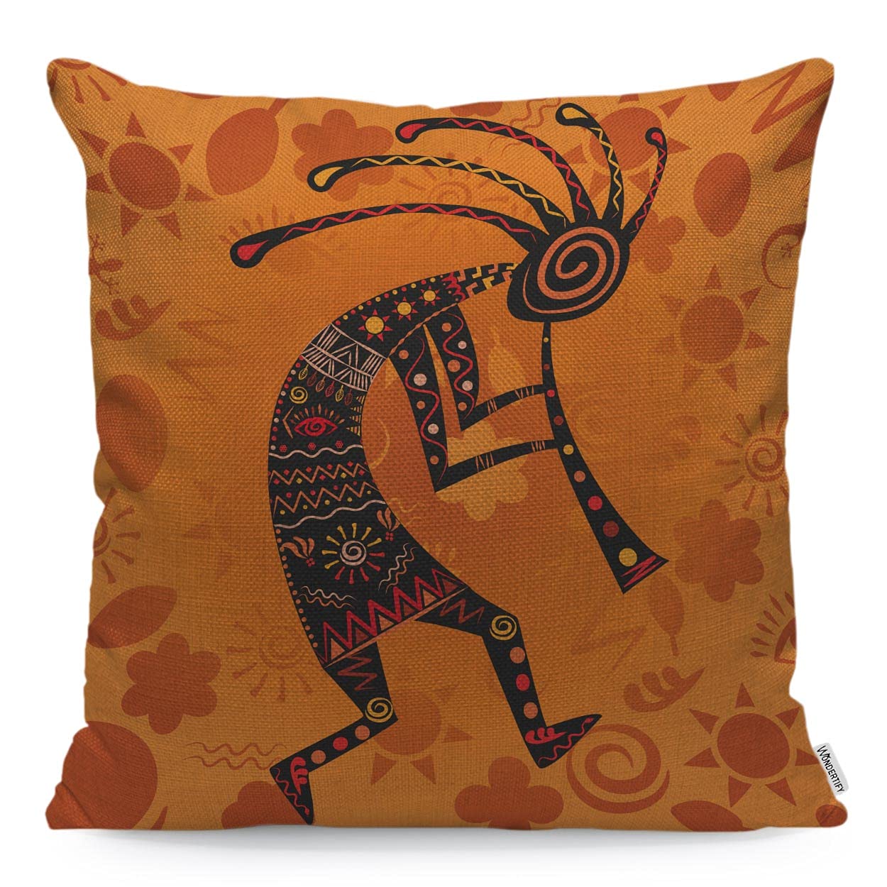Wondertify Multi-A42 Kokopelli Cushion Cover Ethnic African Deity Of Fertility Decorative Throw Pillow Covers For Couch, Bed Sofa Pillows Case Orange 45X45 Cm