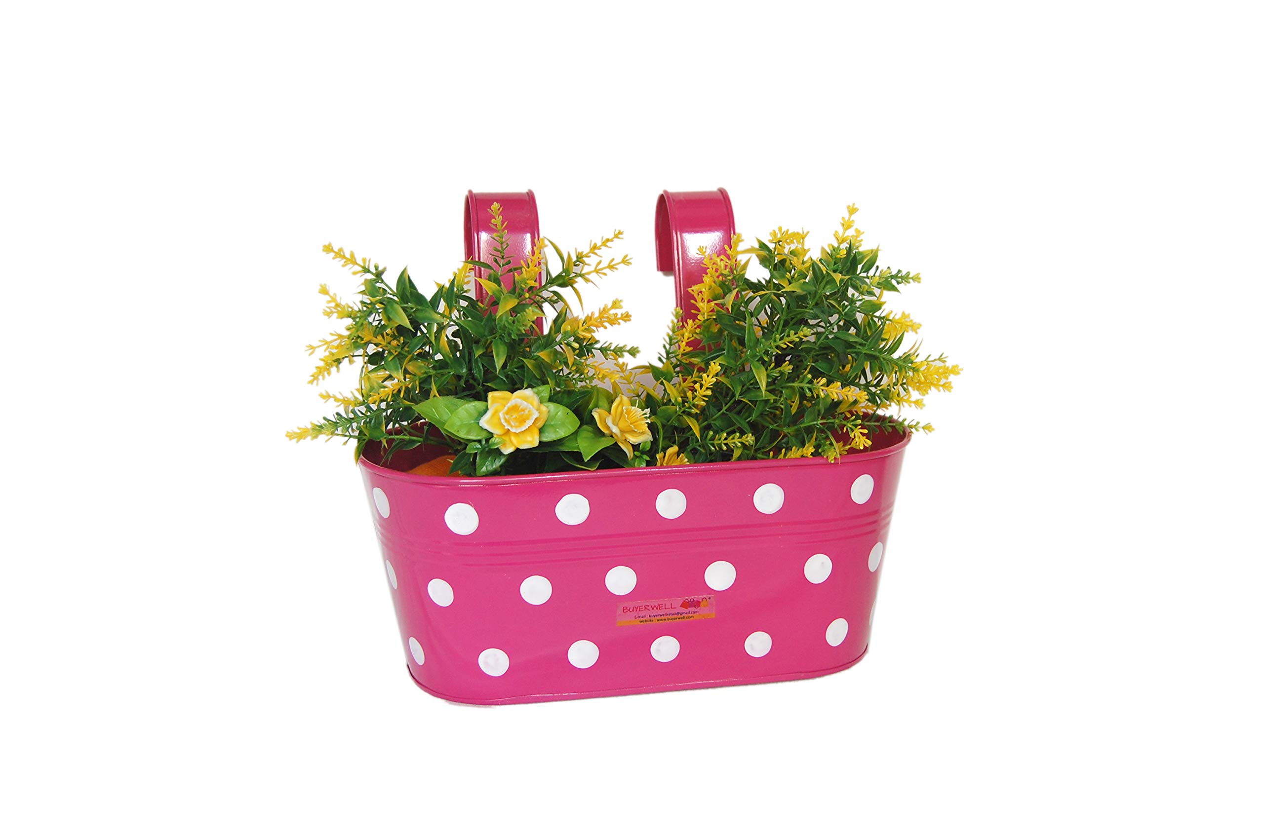 Fioriera ovale per ringhiere con pois (lunghezza 30,5 cm x larghezza 15,5 cm x altezza 15,5 cm) (confezione da 4, rosa)