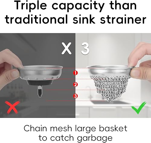 Miniatura 5 de Colador de fregadero de cocina con adaptador, malla de malla de inserción flexible, colador de fregadero de acero inoxidable 304, colador de