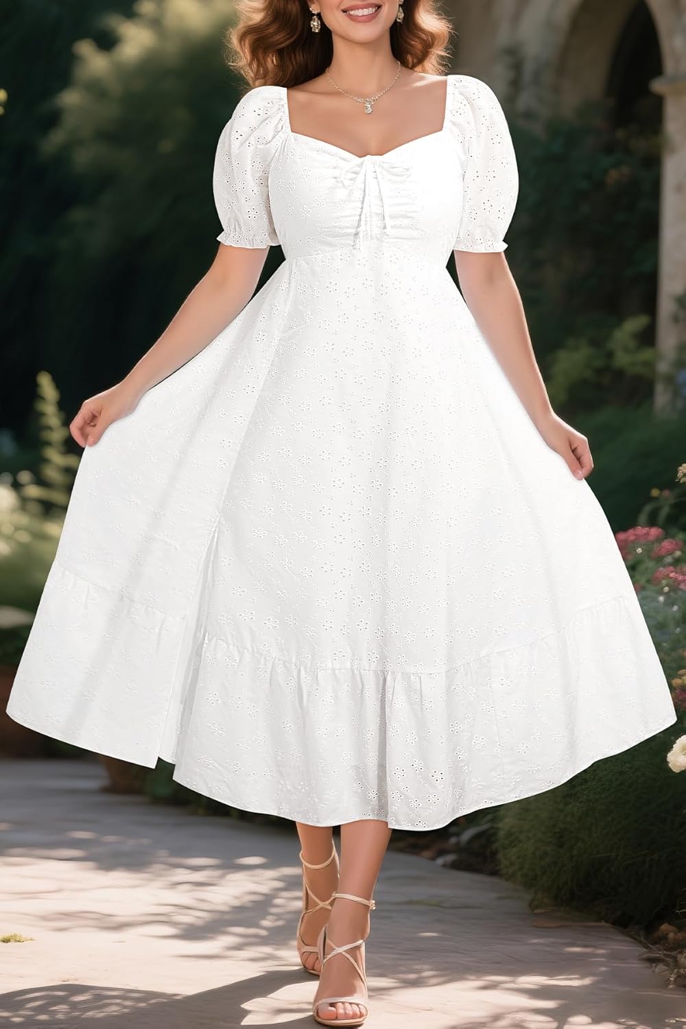 Pinup Fashion Plus Size Summer Dresses Women - Eyelet Bridal Shower Grauation Easter Spring Casual Wedding Guest Long Dress - Image 5