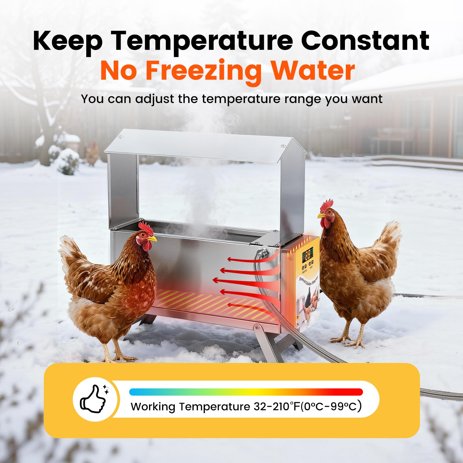 Scaldabagno per pollo per l'inverno, 5 l, riscaldato automatico con gamba regolabile e controllo termostato, scaldabagno antigelo per pollame, accessori per pollame