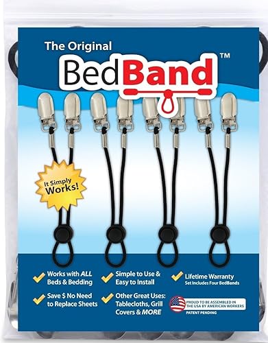 The Original Bed Band. Sujetador ajustable con asas, correa y suspensor para afirmar sus sábanas. Pendiente de patente