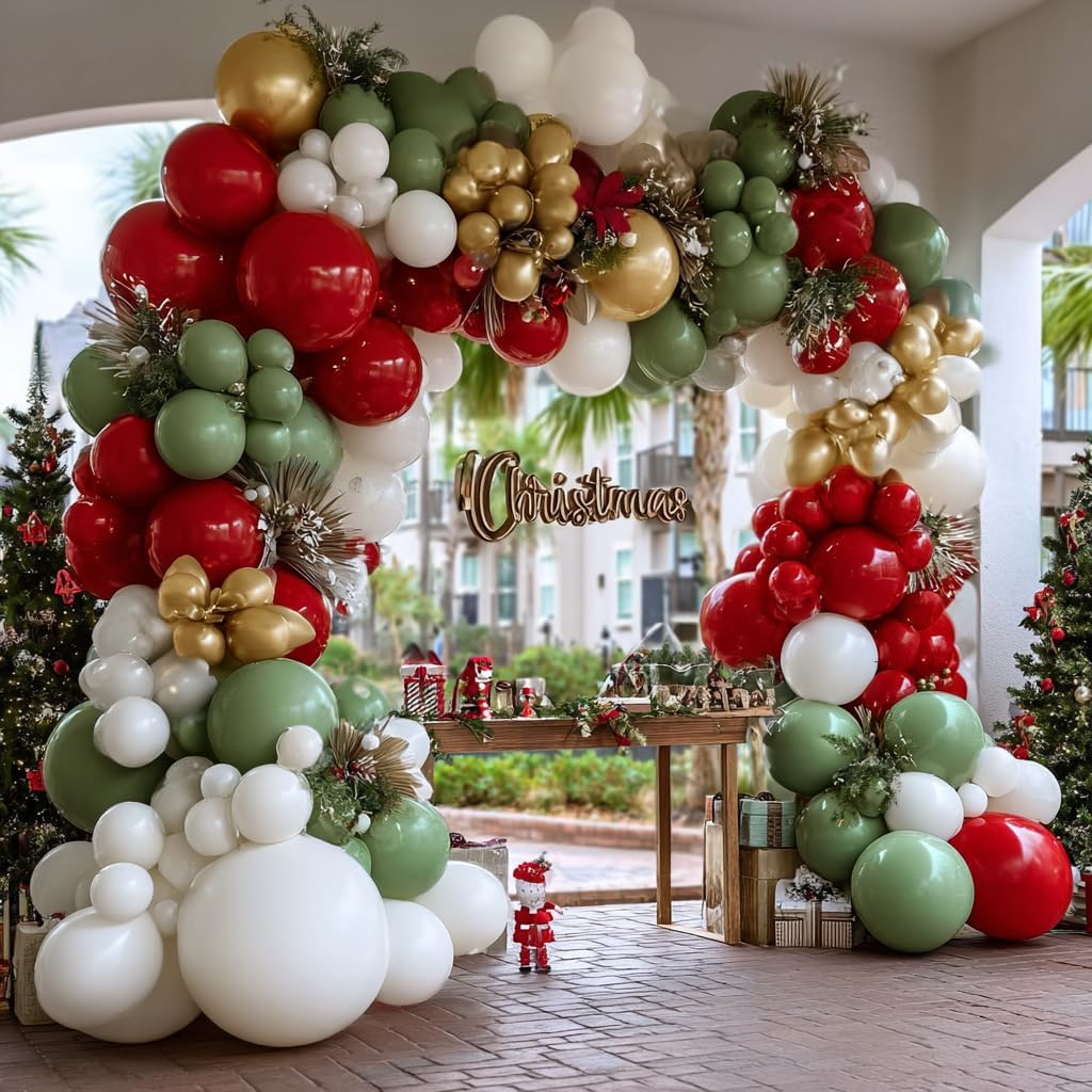 Red Green White Double Stuffed Balloon Garland Different Sizes 18In 12In 5In Red White Gold Burgundy Avocado Green Balloon Arch Kit For Baby Shower Wedding Birthday Party Decorations