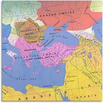 GLMHOK Vintage Map Poster Map of The Khazar Empire Decorative Painting Canvas Poster 16x16inch40x40cm
