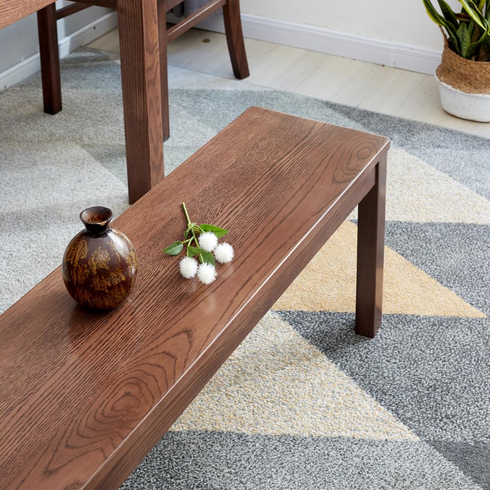 Dining Bench, 47.2-Inch Walnut-Finish Oak Wood Seating | Backless Table Bench Seats 2–3 People for Dining Rooms, Living Rooms, Entryways and Bedrooms.