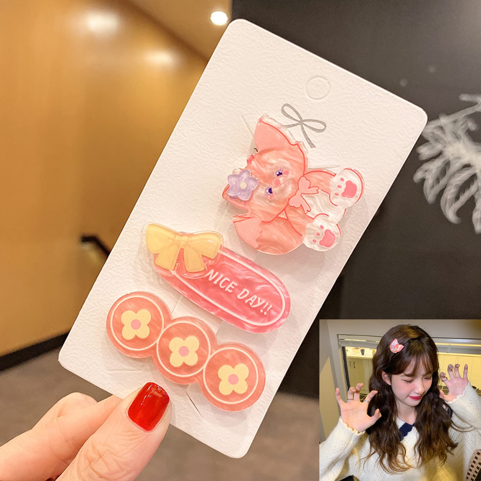 AnK small hair clips for Kids and Teens, 3pcs Baby Girl Cute hair Pins barrettes for styling, carton cute lovely animal fruit pattern hairclips for Birthday Party Christmas Gift (9106B)