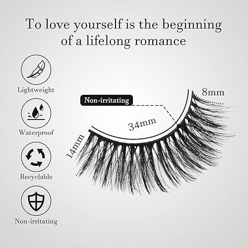 Miniatura 10 de BYUVEVSR - 3 pares de pestañas autoadhesivas sin pegamento, reutilizables, aspecto natural, esponjosas, pestañas de visón de 0.315 in, 0.394 in,