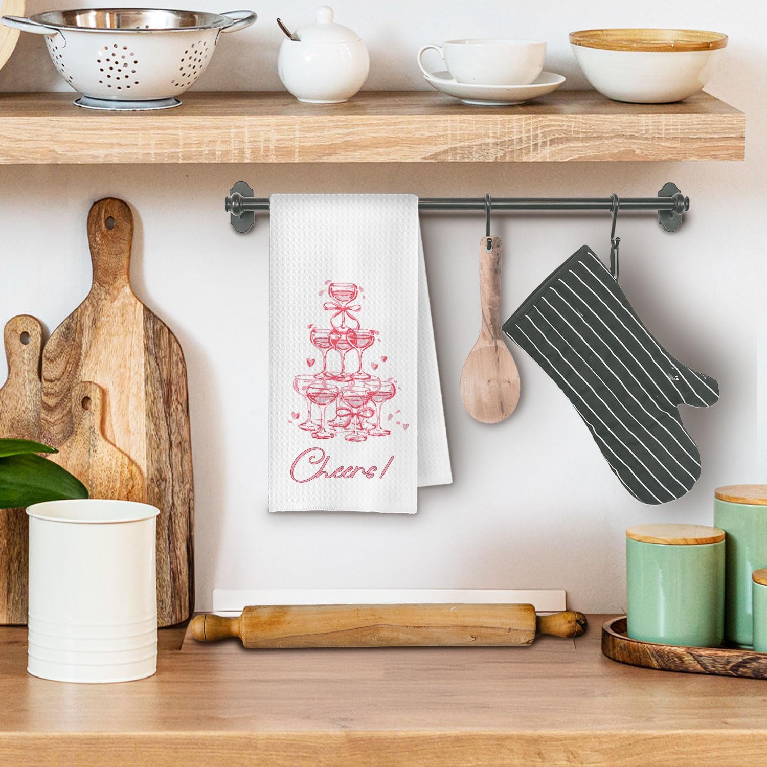 Pink Coquette Bow Champagne Kitchen Towels, Gifts for Champagne Lovers Dish Tea Towel for Kitchen, Preppy Trendy Wine Cheers Decorative Hand Towels for Bar Cart, 16x24 Inches - Image 2