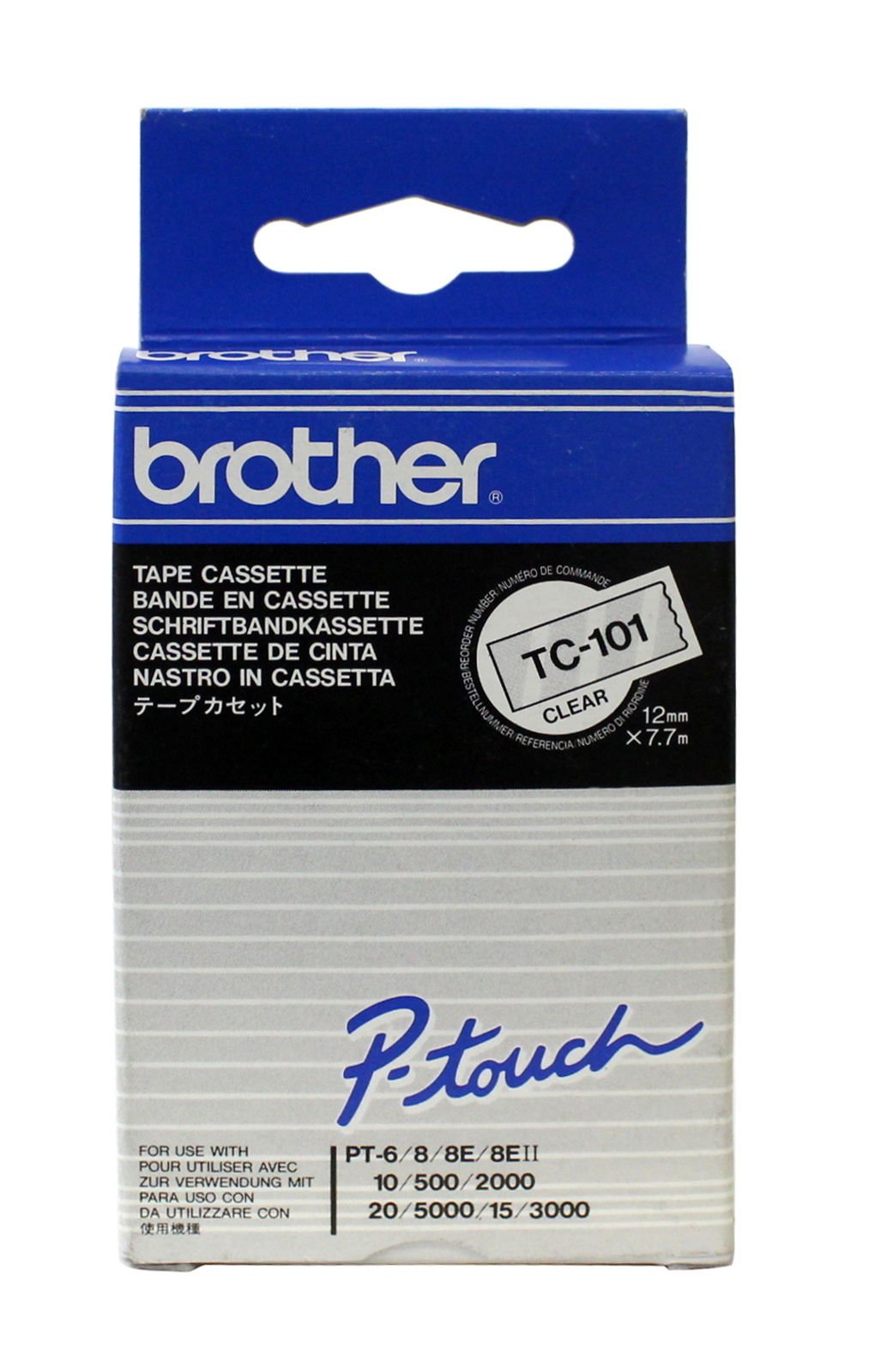 Brother TC101 PTOUCH Ruban laminé 12 mm/7,7 m Clair/Noir