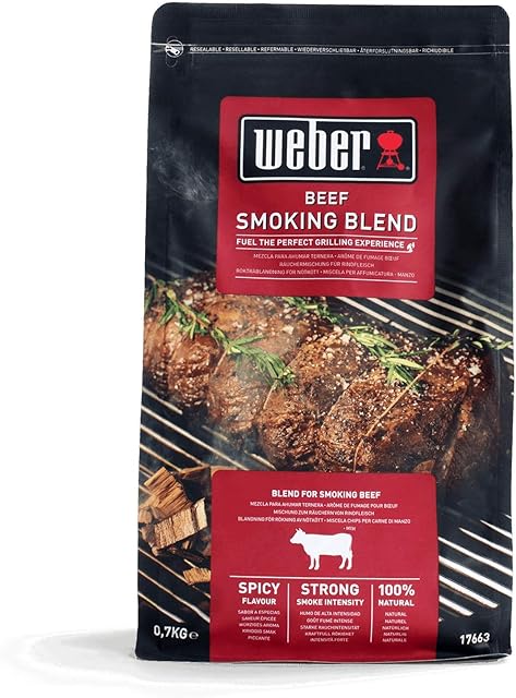 Weber Beef Smoking Blend Wood Chips | Hardwood Cooking Pellets | 0.7 kg | BBQ Smoker Wood Chips | Barbeque & Smoker Fuel | Alternative to Briquettes, 100% Natural Wood Chunks for Smoking (17663)