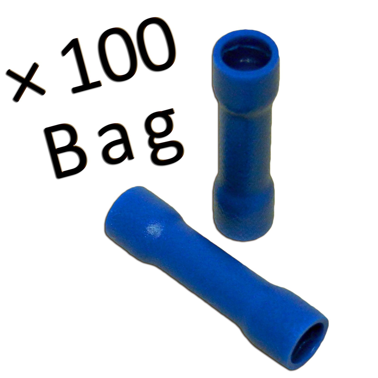 Bass Rockers 16-14 Gauge Blue Vinyl Butt Connectors (100pc)