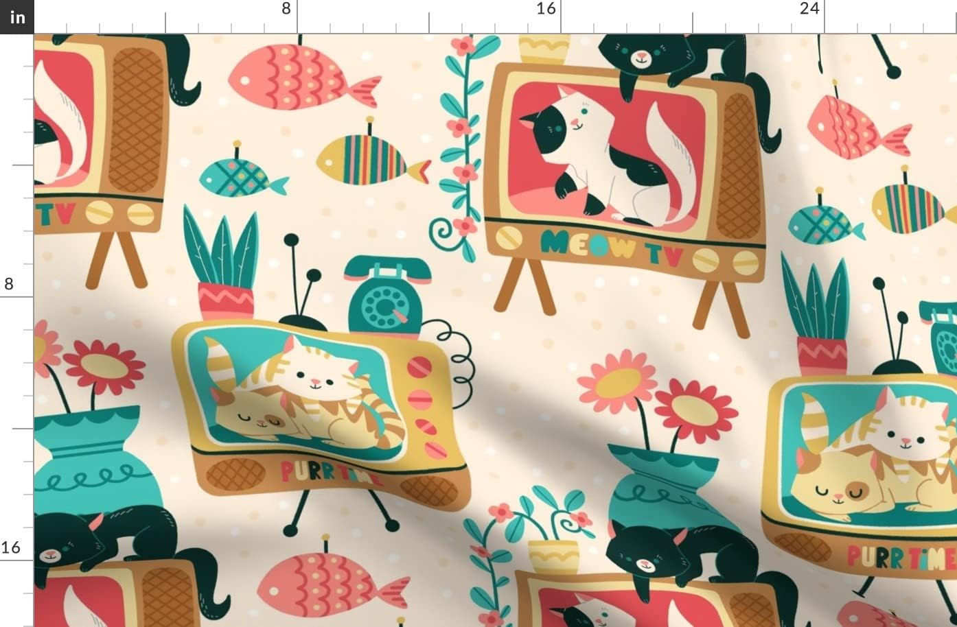 Spoonflower Fabric - Midcentury Cats Vintage Cute Modern Cat Kitten 1960S Printed on Organic Cotton Sateen Fabric by The Yard - Sewing Quilting Apparel Home Decor