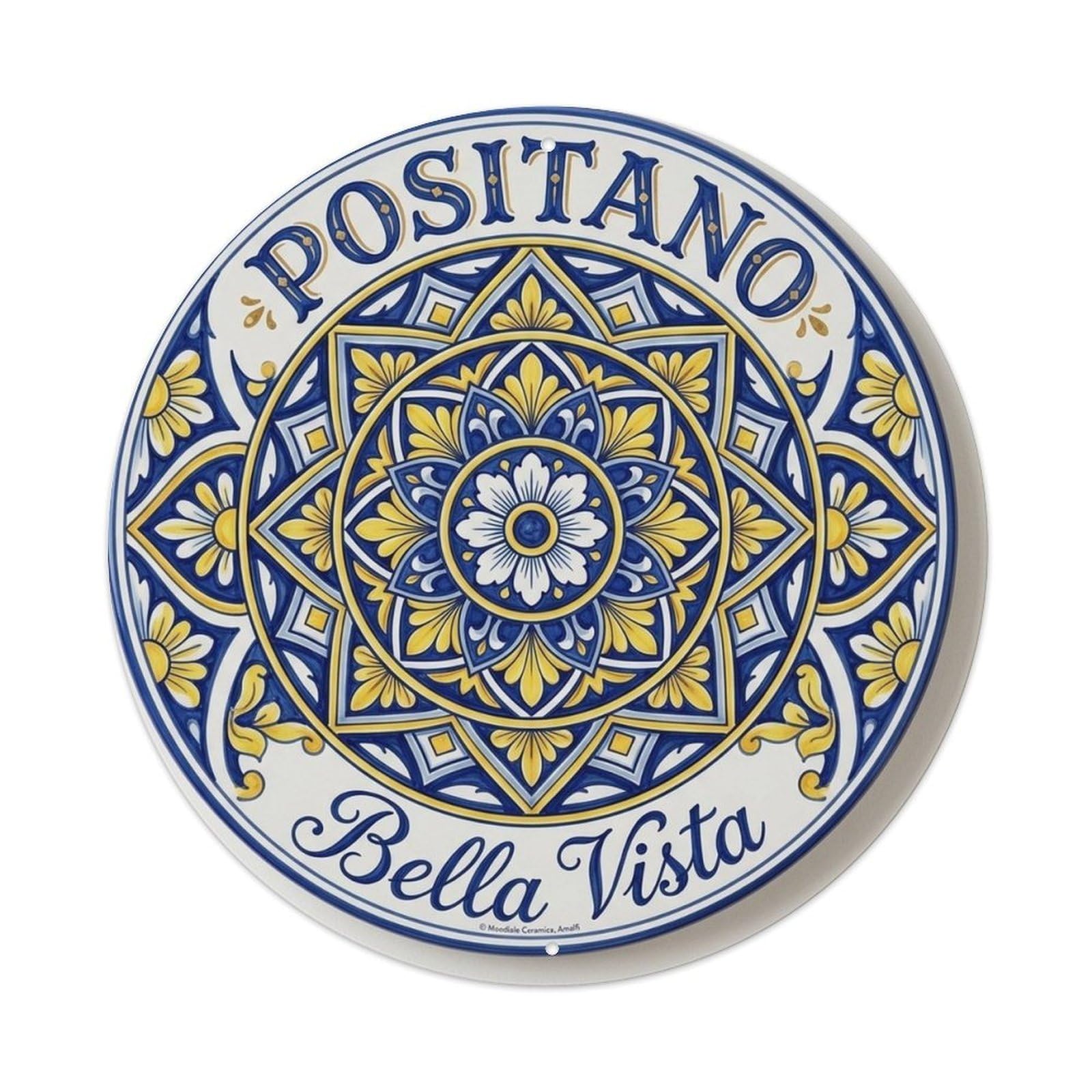 Positano Italy City Landmark Heritage Destination Scenic Coastal Metal Tin Sign Plaque Wall Decor for Cafe, Man Cave, Club Bar, Office, Home Garden Round Metal Poster 8x8Inch