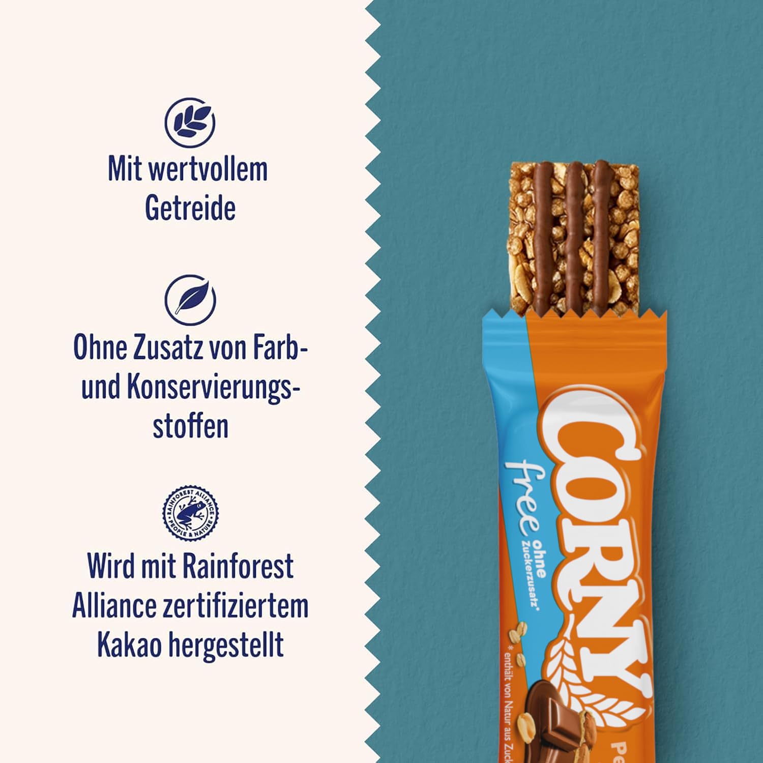 Müsliriegel Corny Free Erdnuss-Schoko | Ohne Zuckerzusatz | 74 kcal | 60 x 20 g