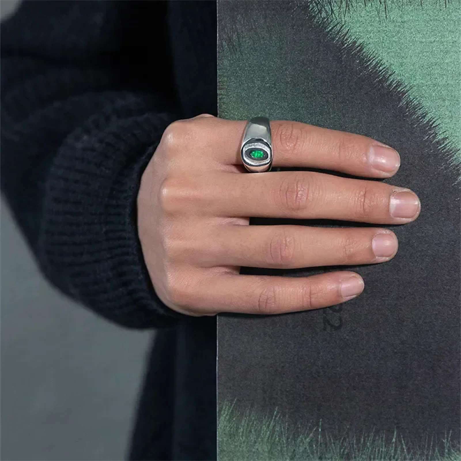Ring Ringe Damen Bijouterie Herren Nischendesign Grüner Zirkon Ring Herren&Damen Mode Senior Ins Persönlichkeit Hip-Hop Street Spezialförmige Schmuck Accessoires