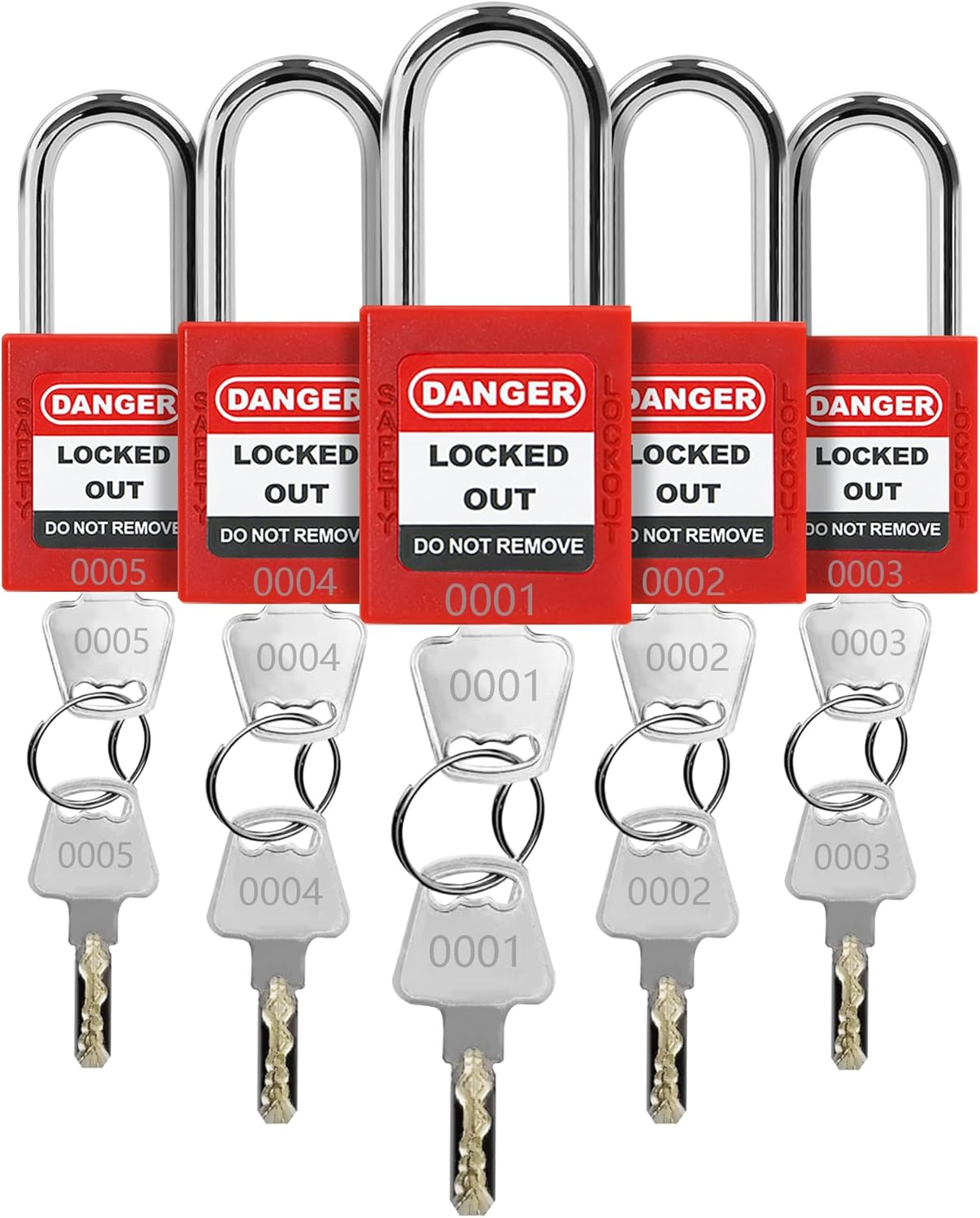 Lockout Tagout Locks 5 Pack White Lock, 2 Alike Keys Per Safety Loto Lock Out Tag Out Padlocks OSHA Compliant