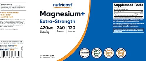 Miniatura 7 de Nutricost Magnesio + Extra Strength 420 mg, 240 cápsulas 120 porciones. Óxido de magnesio y glicinato Sin OMG, sin gluten, vegano (paquete de 2)