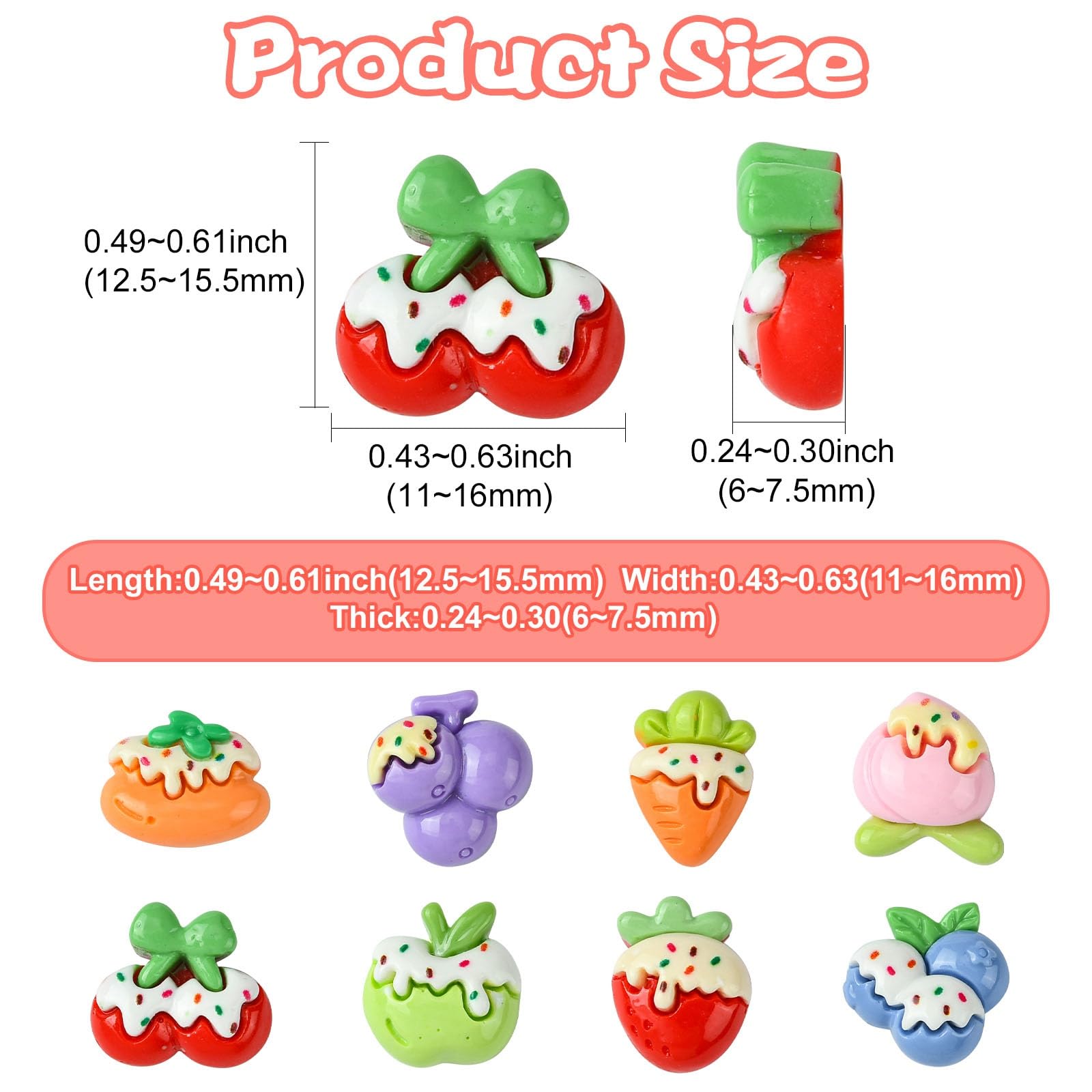 Stiesy 100Pcs Fruits Resin Nail Art Charms Fruit Ice Cream Strawberry Grape Slime Charms Nail Decorations Accessories Flatback Cabochons for DIY Ornament Scrapbooking Jewellery Making Crafts - Image 2