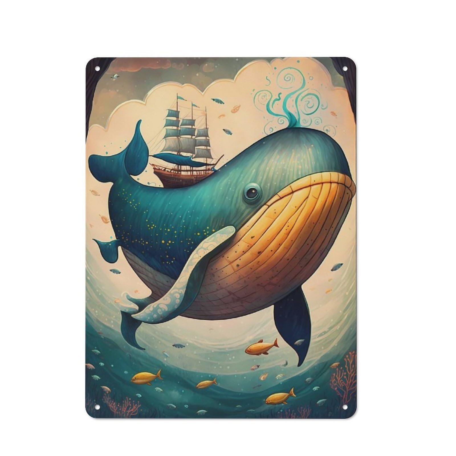 Junmoney Whale Fanciful Rustic Metal Plaque 40X30cm For Studio Or Craft Room, Housewarming Present For People Styling Studio And Craft Room