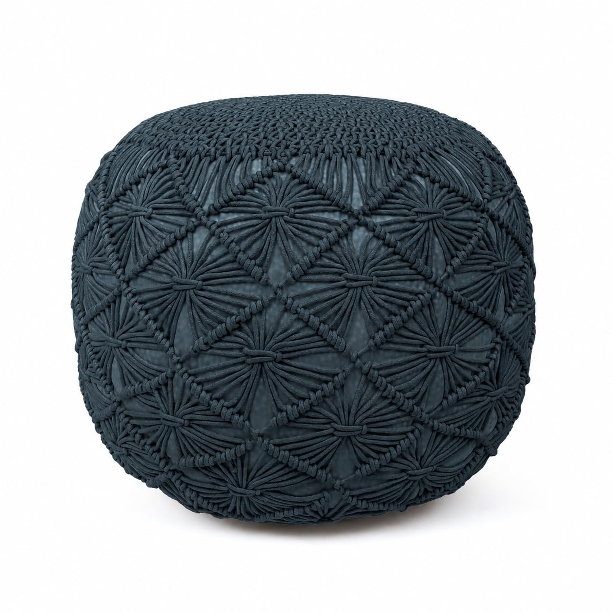 Cotton Macrame Pouf Ottoman 20x20x14 Teal Handwoven Dori Footrest Stool