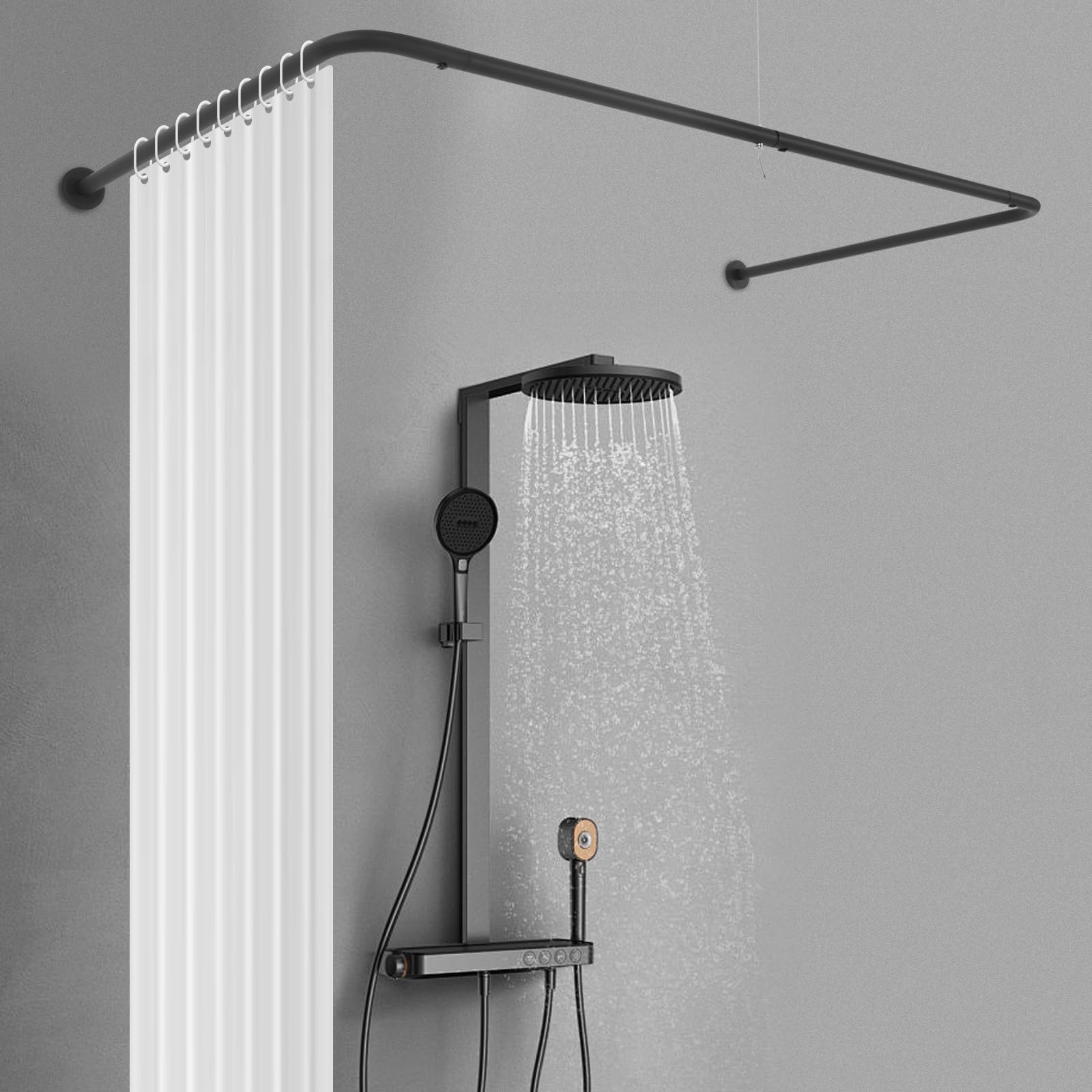 Soporte para barra de cortina de ducha en forma de U, de acero inoxidable, 150-190 cm, longitud ajustable, montaje en pared, barra de ducha telescópica, barra de ducha extensible para baño, armario