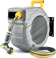 Vista 11 de GLAHODEN Carrete de manguera de jardín retráctil de 5/8 pulgadas x 100 pies, resistente a los rayos UV, resistente, carrete de manguera automático