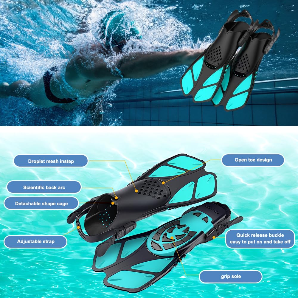 Schwimmflossen Erwachsene Unisex, Verstellbare Schnorchelflossen mit Offener Ferse, Kompakt Flossen für Schnorcheln, Tauchen und Schwimmen