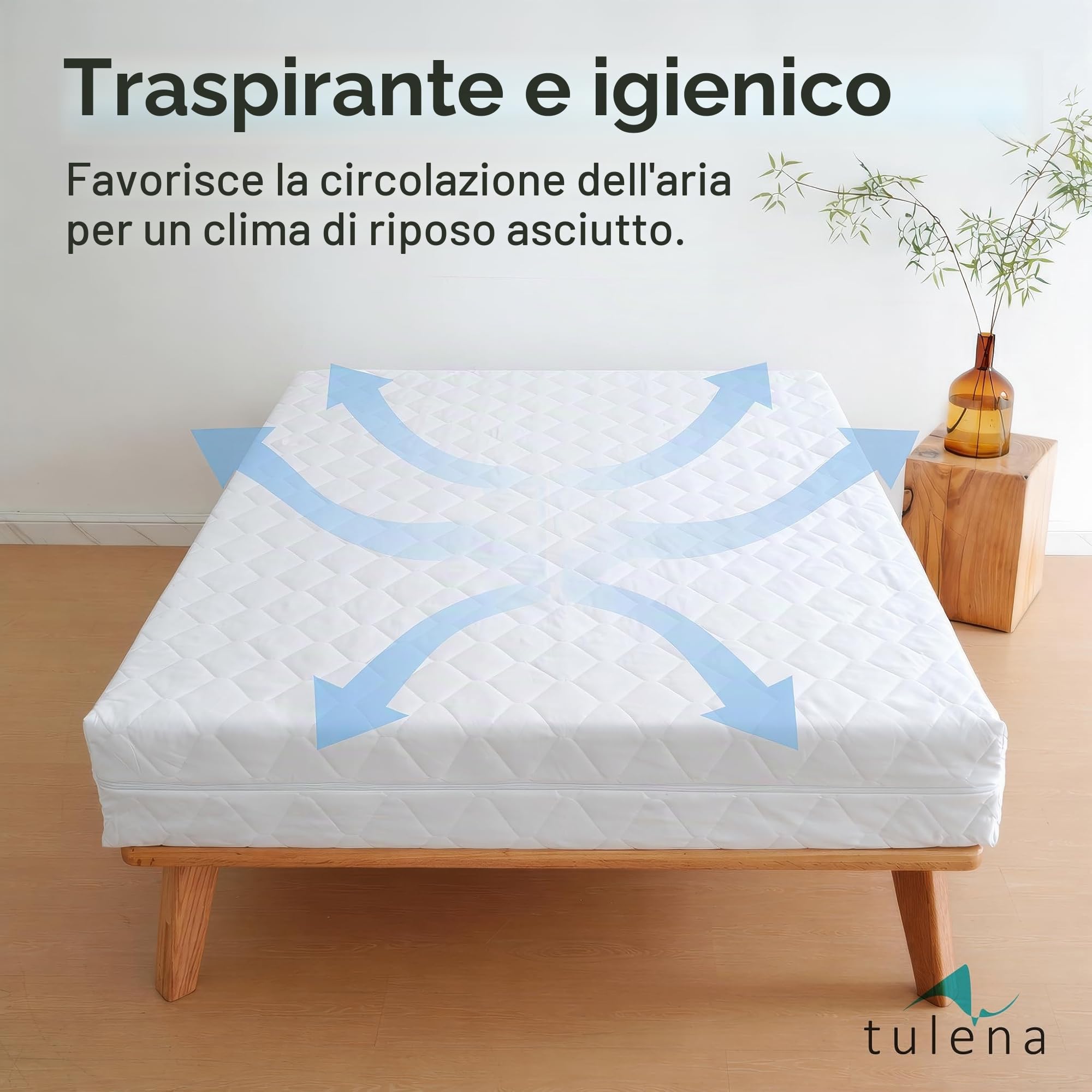 TULENA Fodera in microfibra con cerniera per materasso, 160x200 cm, altezza da 20 a 22 cm, trapuntata, bianco, anallergico, certificato Öko-Tex