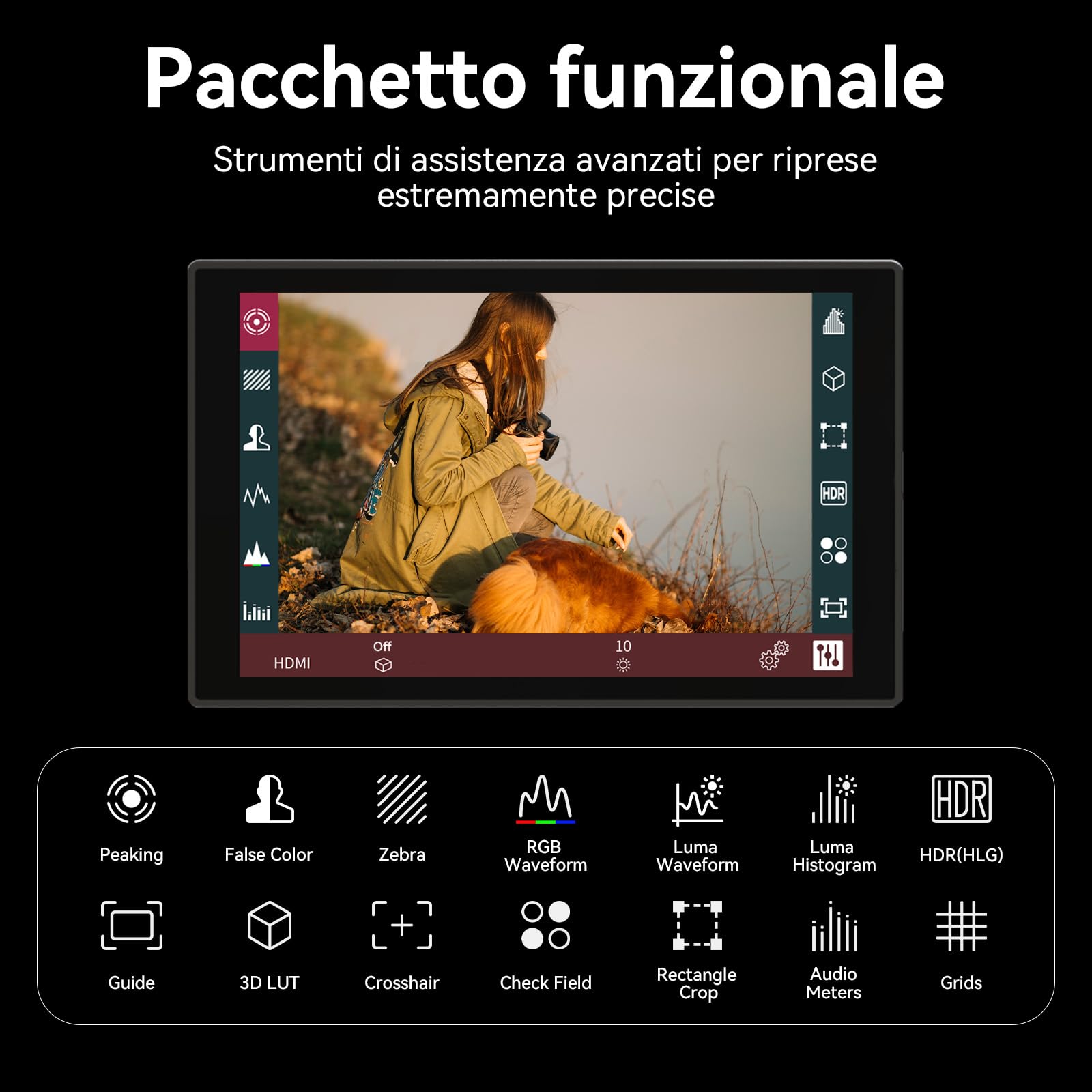 Portkeys HD7T Monitor da Campo per Fotocamera 7" Touchscreen, Schermo ad Alta Luminosità 1000 Nits con Tasti di Scelta Rapida, Compatibile con DSLR