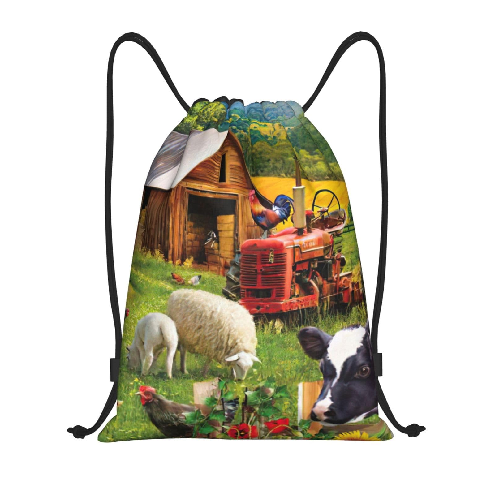 JEJEA Farm Animals print Drawstring Backpack Drawstring Gym Bags Draw String Bags Backpack for Swimming, Beach