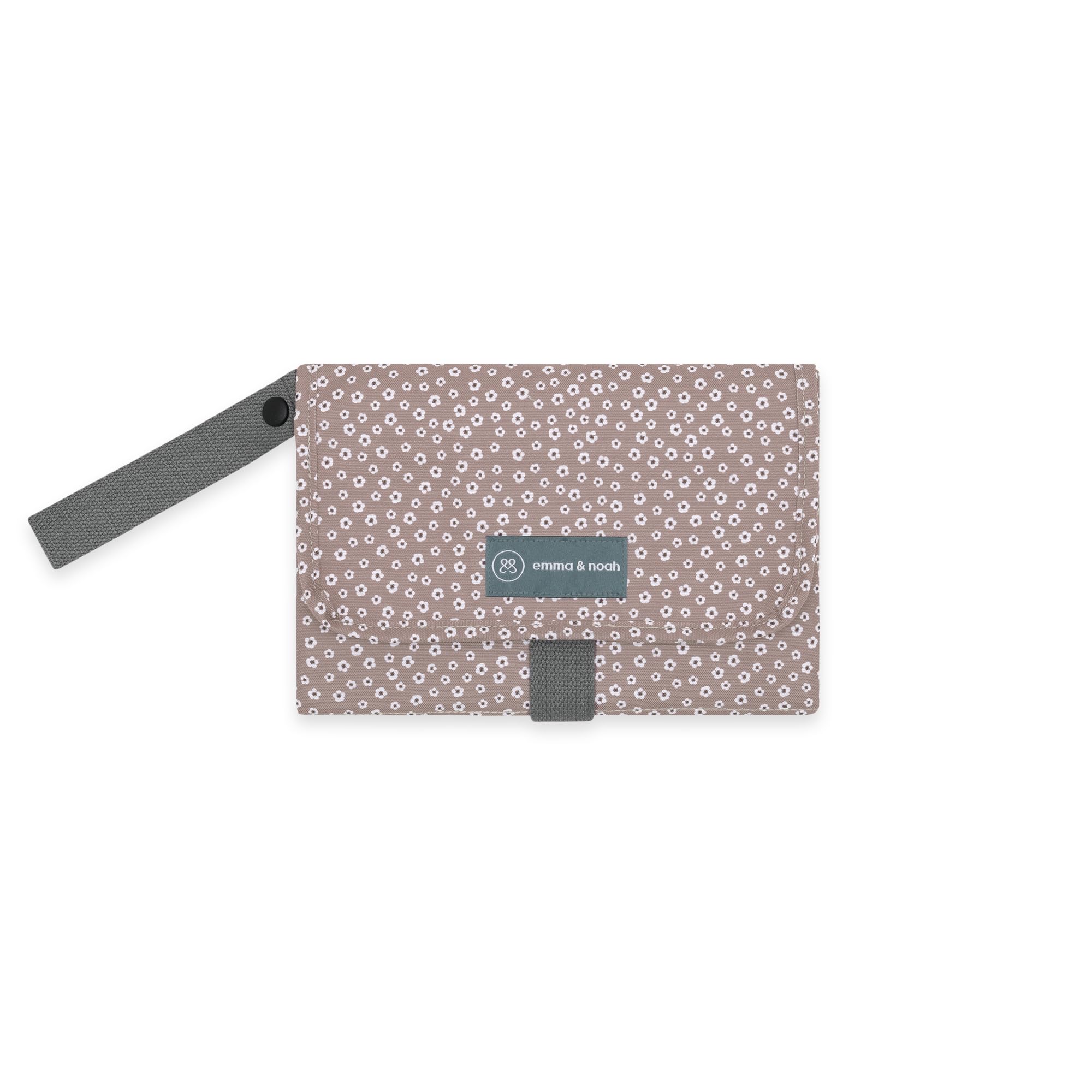 emma & noah Wickelunterlage für Unterwegs, 82x52 cm (gefaltet 25x18 cm), Abwaschbar, Wickeltasche mit Windeltasche für den Kinderwagen, Organizer für Windeln und Feuchttücher (Blume Berry)