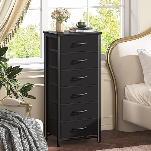 Yoobure Juego de 2 mesitas de noche con 2 cajones de tela, mesitas de noche pequeñas de madera para dormitorio, mesitas de noche con cajones para