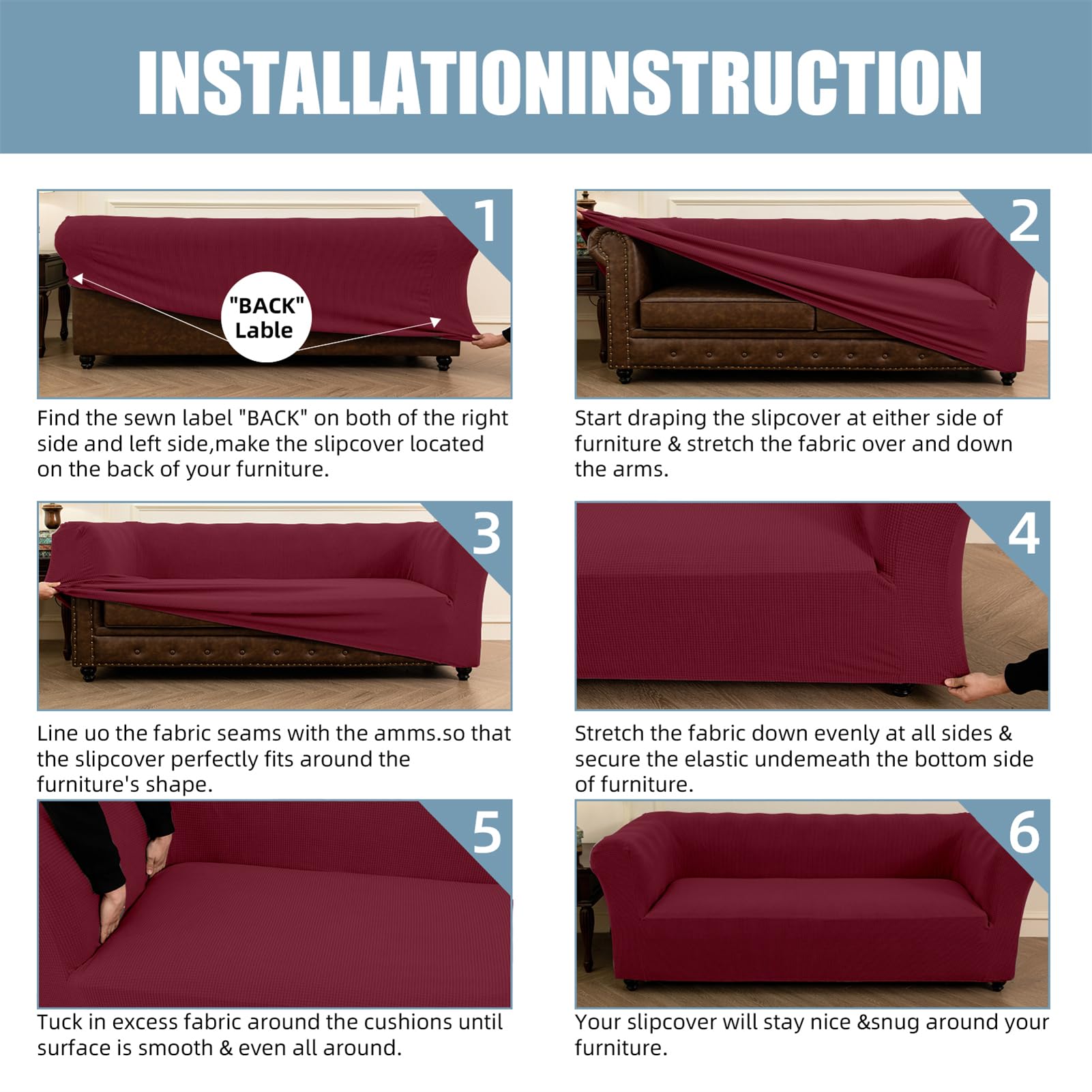Chesterfield Copridivano per divano a 1/2/3 posti, elastico, adatto agli animali domestici, con braccioli, elegante protezione per divano rosso per cani e gatti (2 posti)