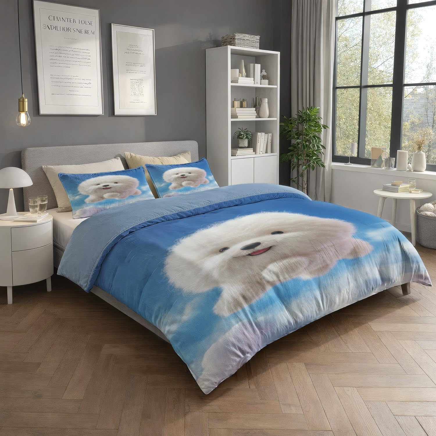 Zestaw pościeli Fantasy King 229 x 221 cm, miękki zestaw pościeli ze szczotkowanej mikrofibry z poszewkami na poduszki, nie wymaga prasowania, zestawy pościeli z zapięciem na zamek błyskawiczny, biały